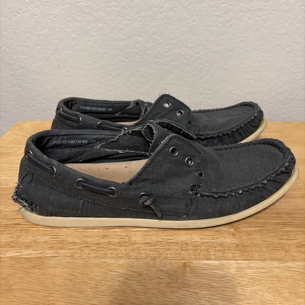 John Varvatos Gray Canvas Boat Shoes Moccasins Slip On Size 8M